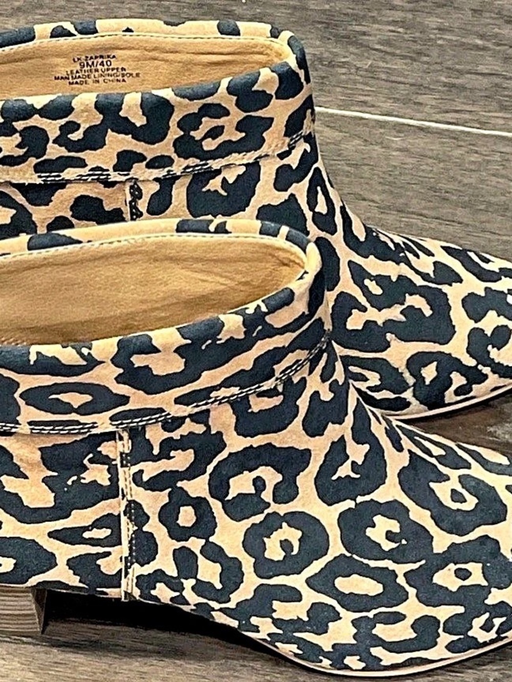 LUCKY BRAND Womens Beige Animal Print Zaprika Slip On Leather Dress Booties 9 M